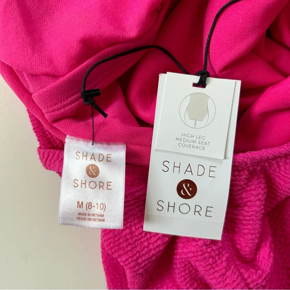 Target Shade & Shore Pink Texture Pucker High Leg Square Neck One Piece Swimsuit